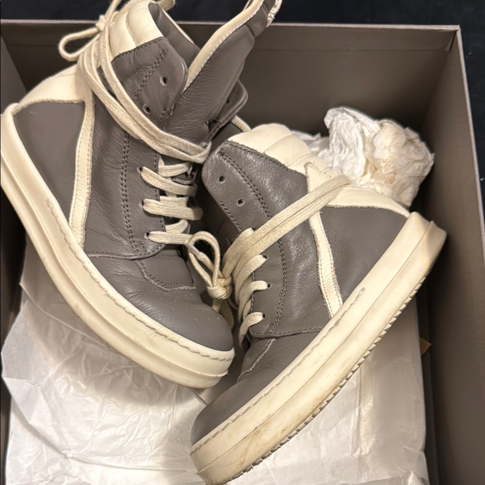 Gray and Cream High-Top Sneakers